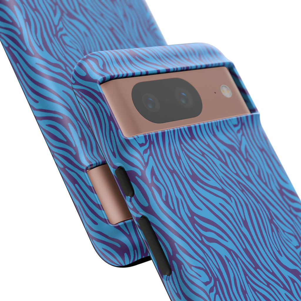 Zebra Print Blue and Purple Tough Case for iPhone, Galaxy or Google Pixel