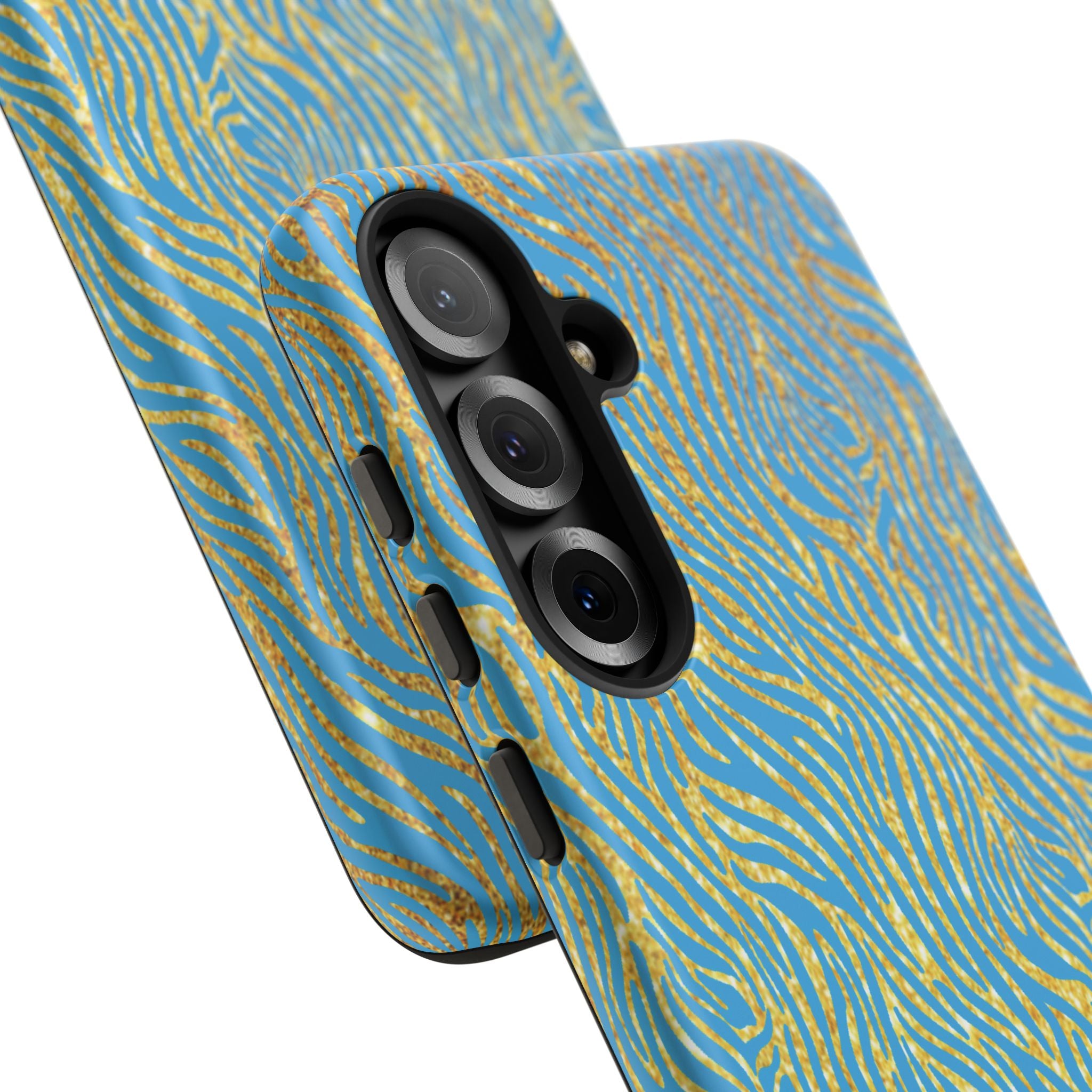 Blue Gold Zebra Tough Case for iPhone, Galaxy, or Google Pixel