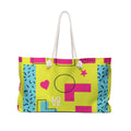 LOVE Retro Blocks Neon Y Eco-Friendly Weekender Bag, Travel Tote, Beach Bag