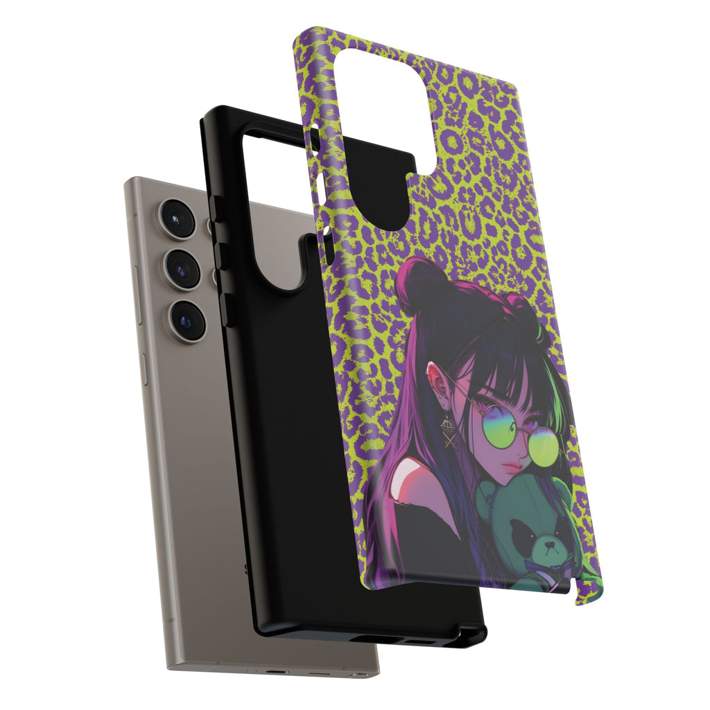 Purple Neon Lime Leopard Kz Tough Case for iPhone, Galaxy, or Google Pixel