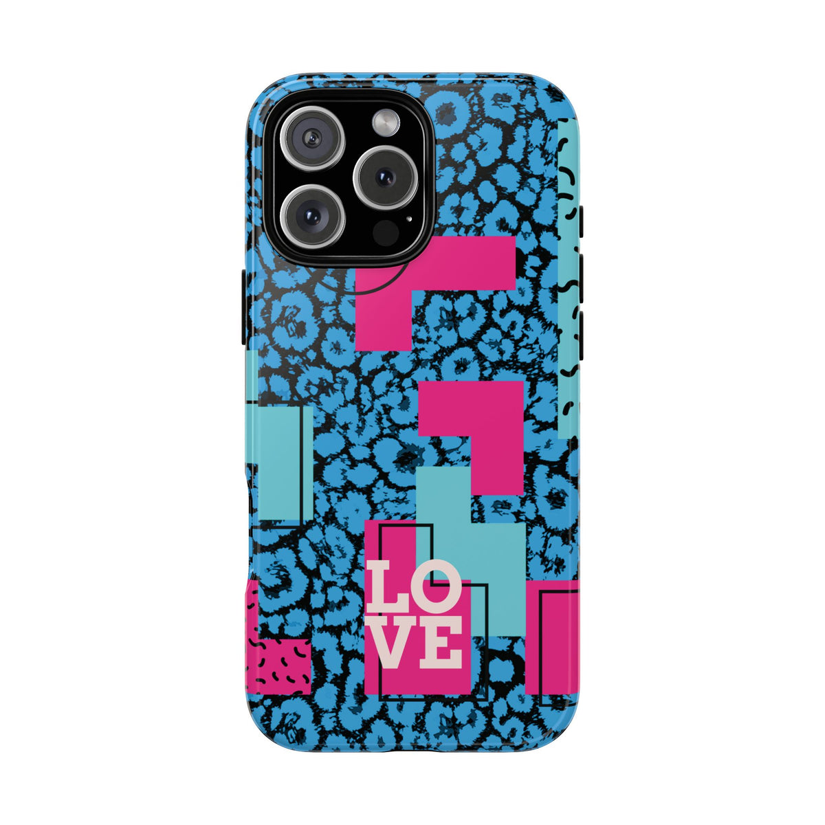 LOVE Blue Leopard 80s Vibe Tough Case for iPhone, Galaxy, or Google Pixel