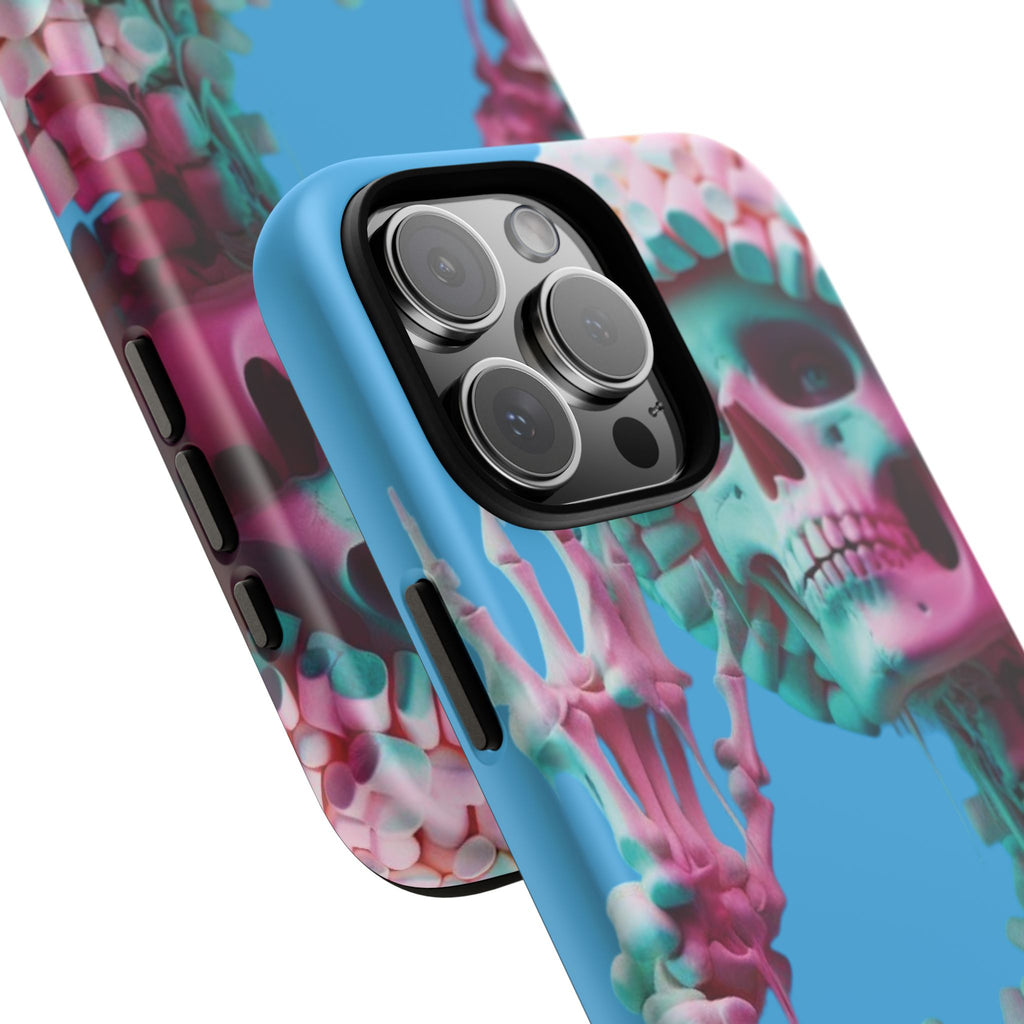 Neon Pink Skeleton Blue Tough Phone Case for iPhone, Galaxy or Google Pixel
