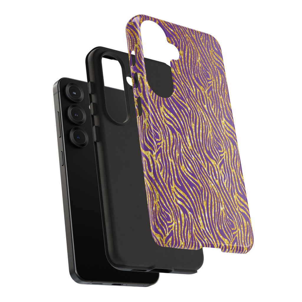 Vibrant Purple Gold Zebra Tough Phone Case iPhone, Galaxy, or Google Pixel