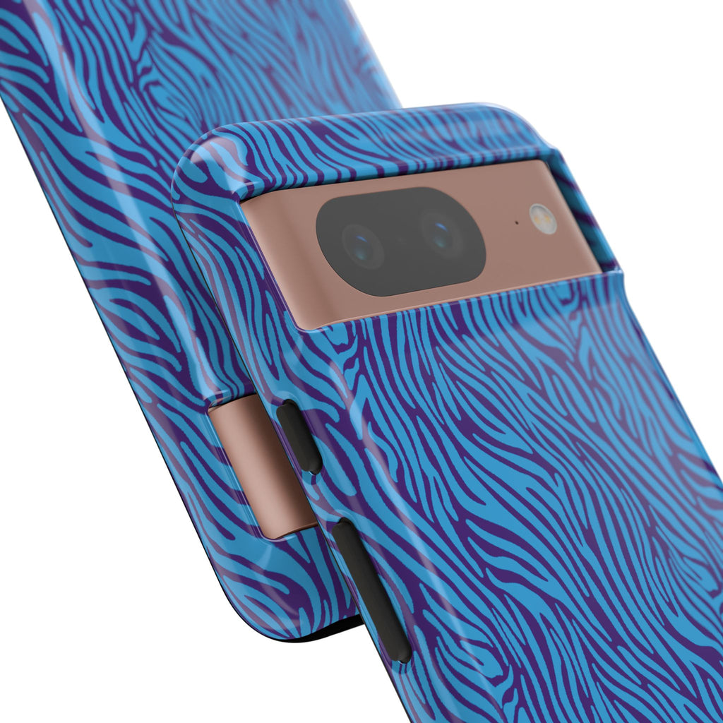 Zebra Print Blue and Purple Tough Case for iPhone, Galaxy or Google Pixel