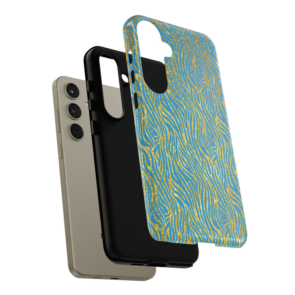 Blue Gold Zebra Tough Case for iPhone, Galaxy, or Google Pixel