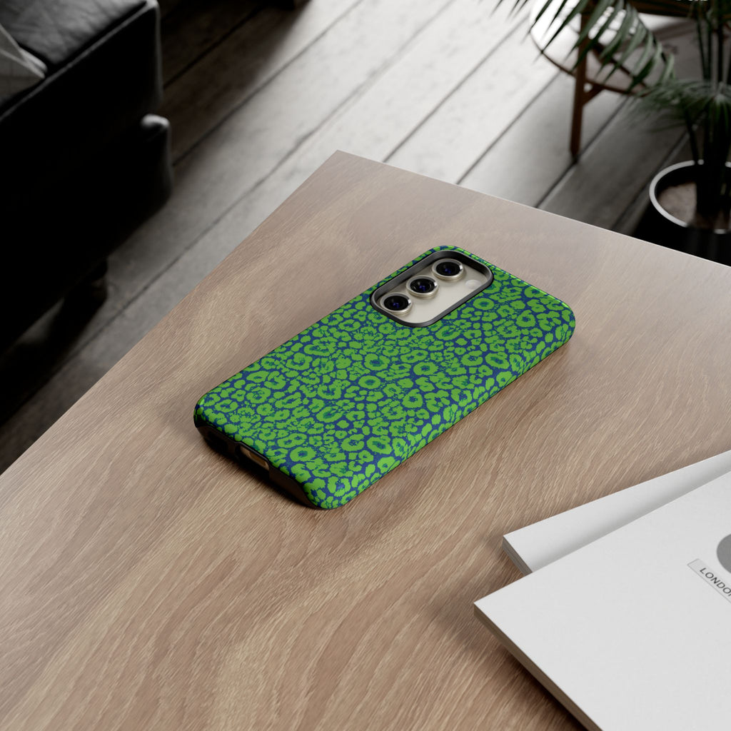 Blue Neon Green  Leopard Tough Phone Case for iPhone, Galaxy, or Google Pixel