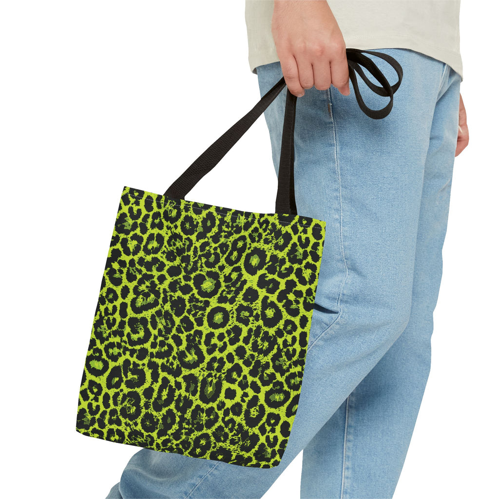 Neon Lime Leopard Tote Bags