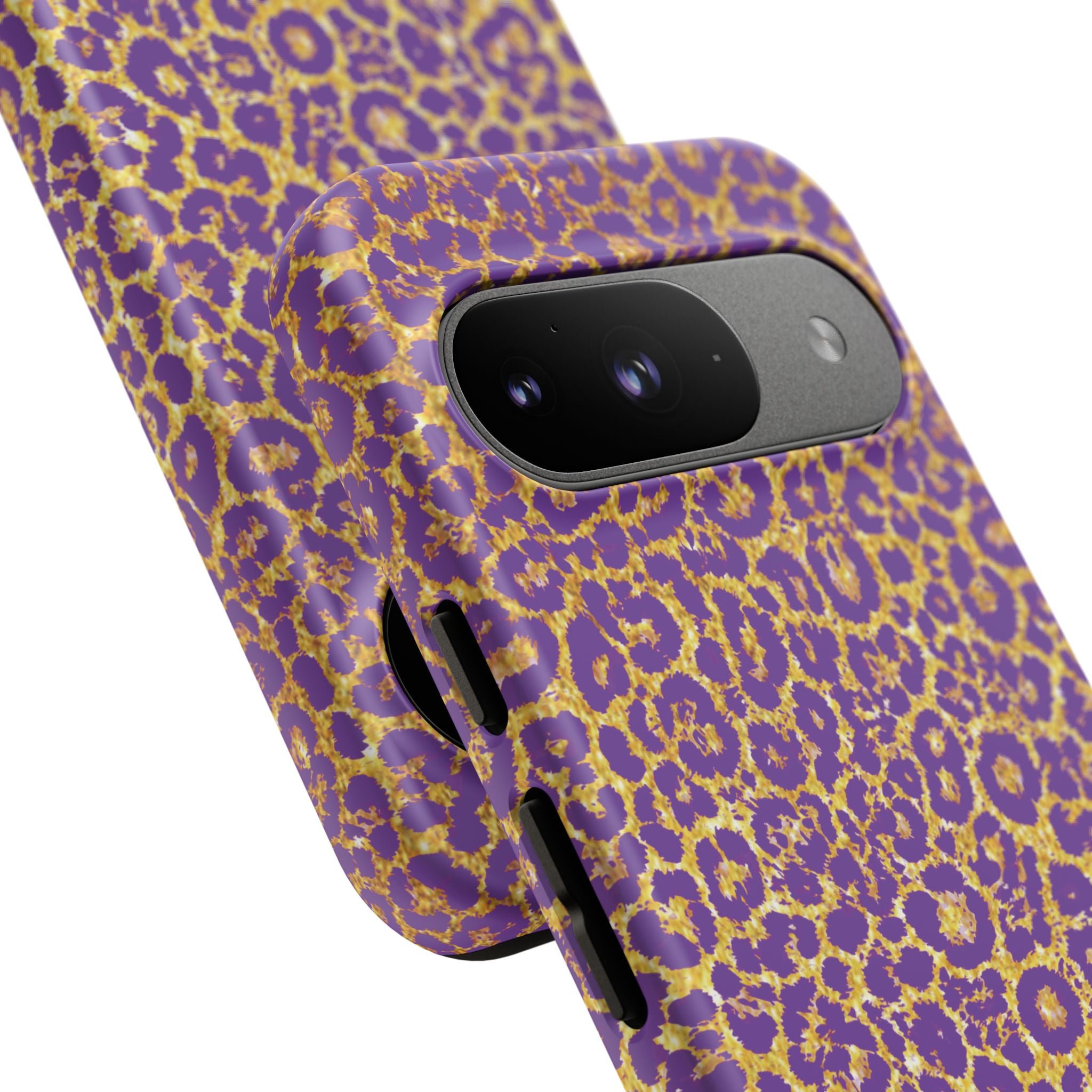 Purple Gold Leopard Tough Phone Case for iPhone, Galaxy, or Google Pixel