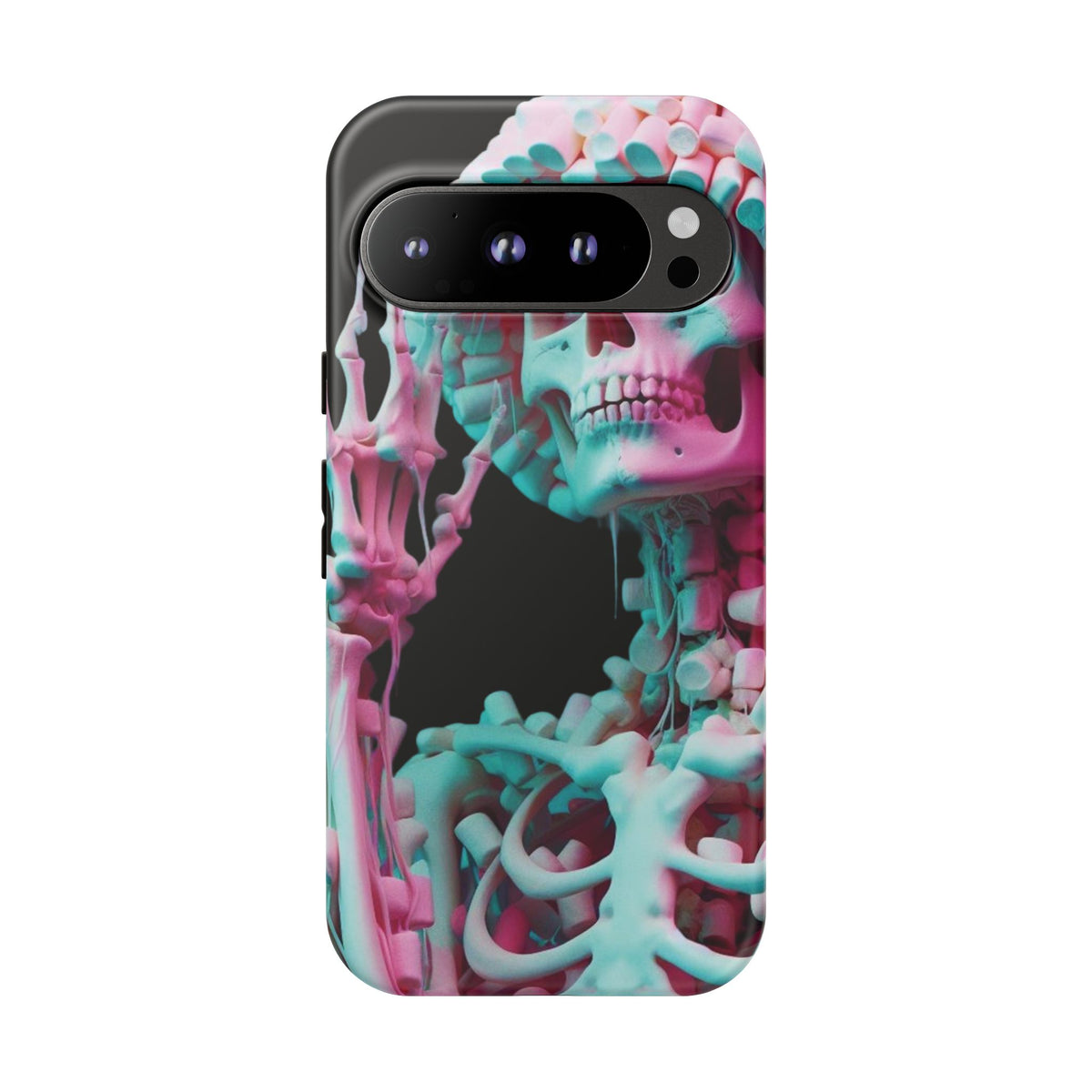 Neon Pink Skeleton (Black) Tough Phone Case for iPhone, Galaxy, or Google Pixel