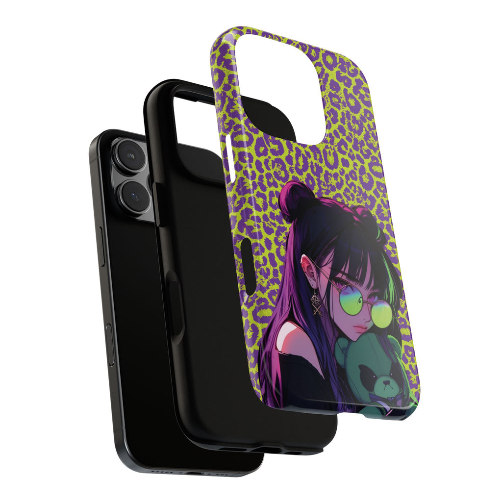 Purple Neon Lime Leopard Kz Tough Case for iPhone, Galaxy, or Google Pixel