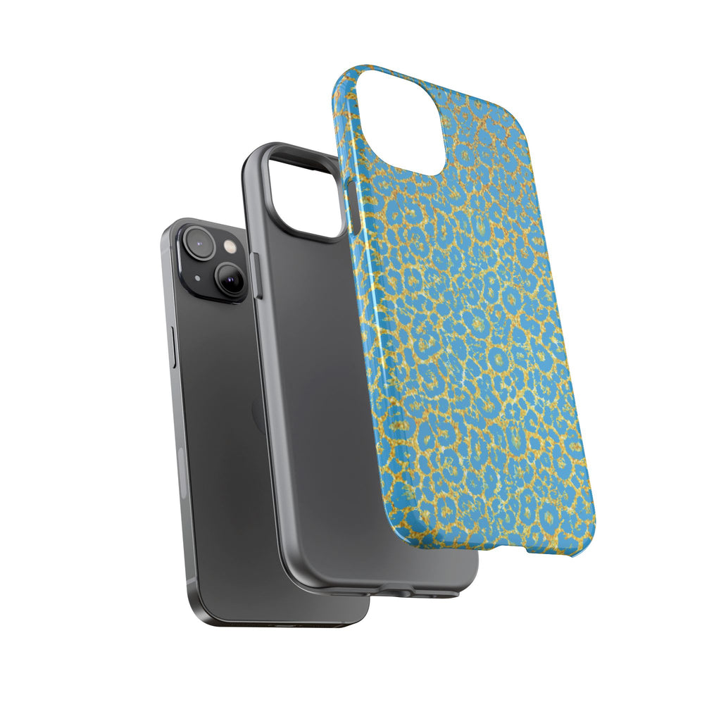 Blue Gold Leopard Tough Phone Case for iPhone, Galaxy, or Google Pixel