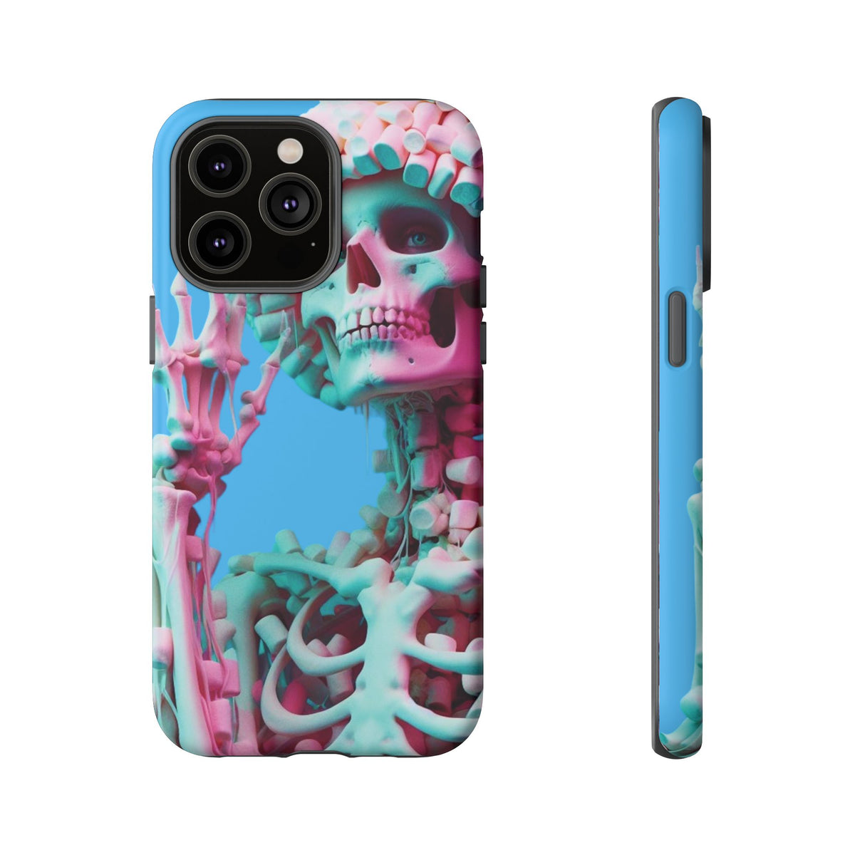 Neon Pink Skeleton Blue Tough Phone Case for iPhone, Galaxy or Google Pixel