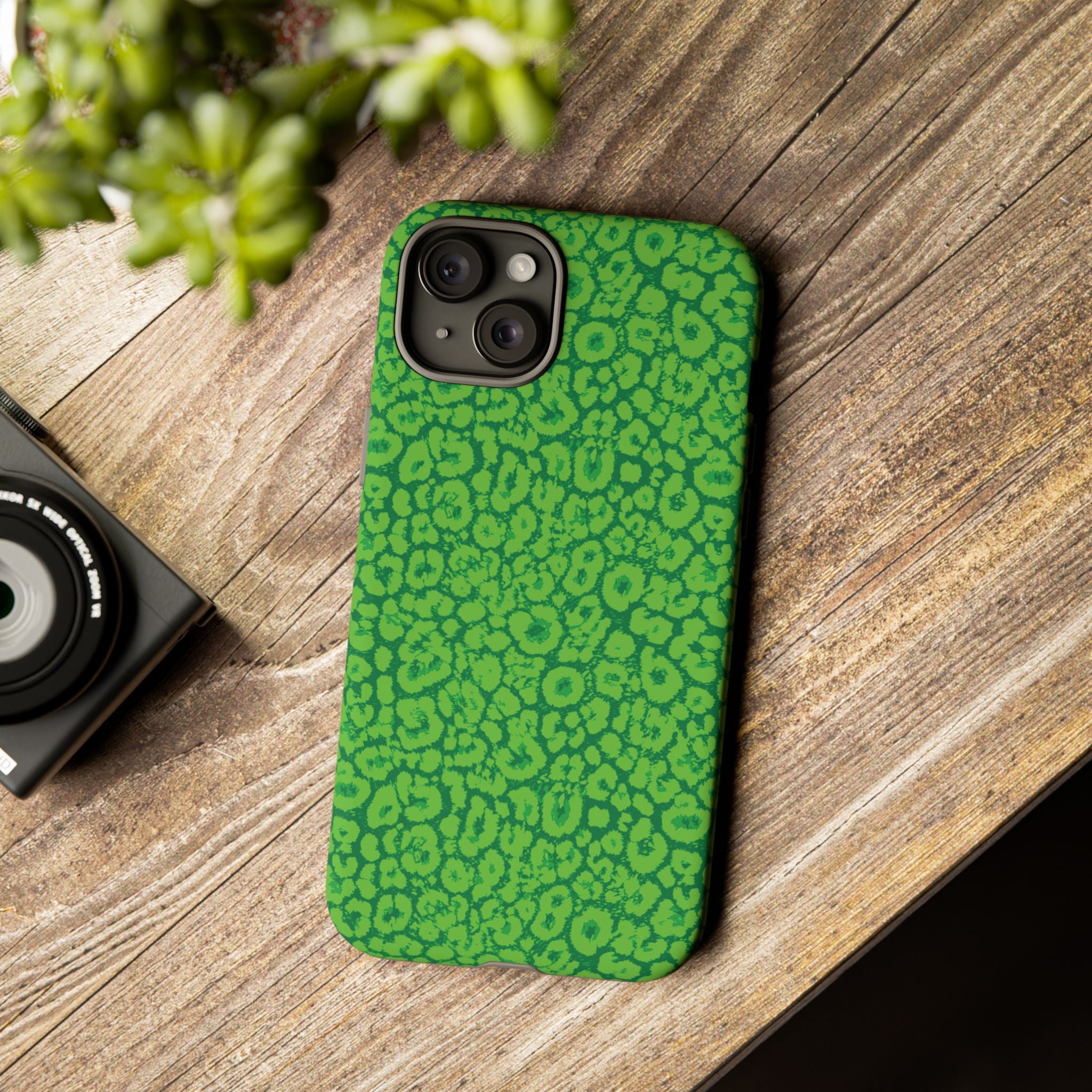Neon Green Leopard Tough Phone Case for iPhone, Galaxy, or Google Pixel