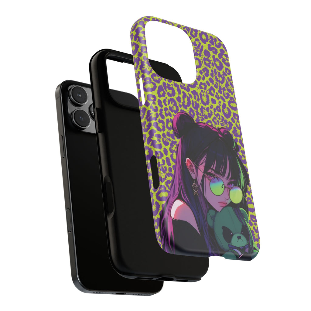 Purple Neon Lime Leopard Kz Tough Case for iPhone, Galaxy, or Google Pixel