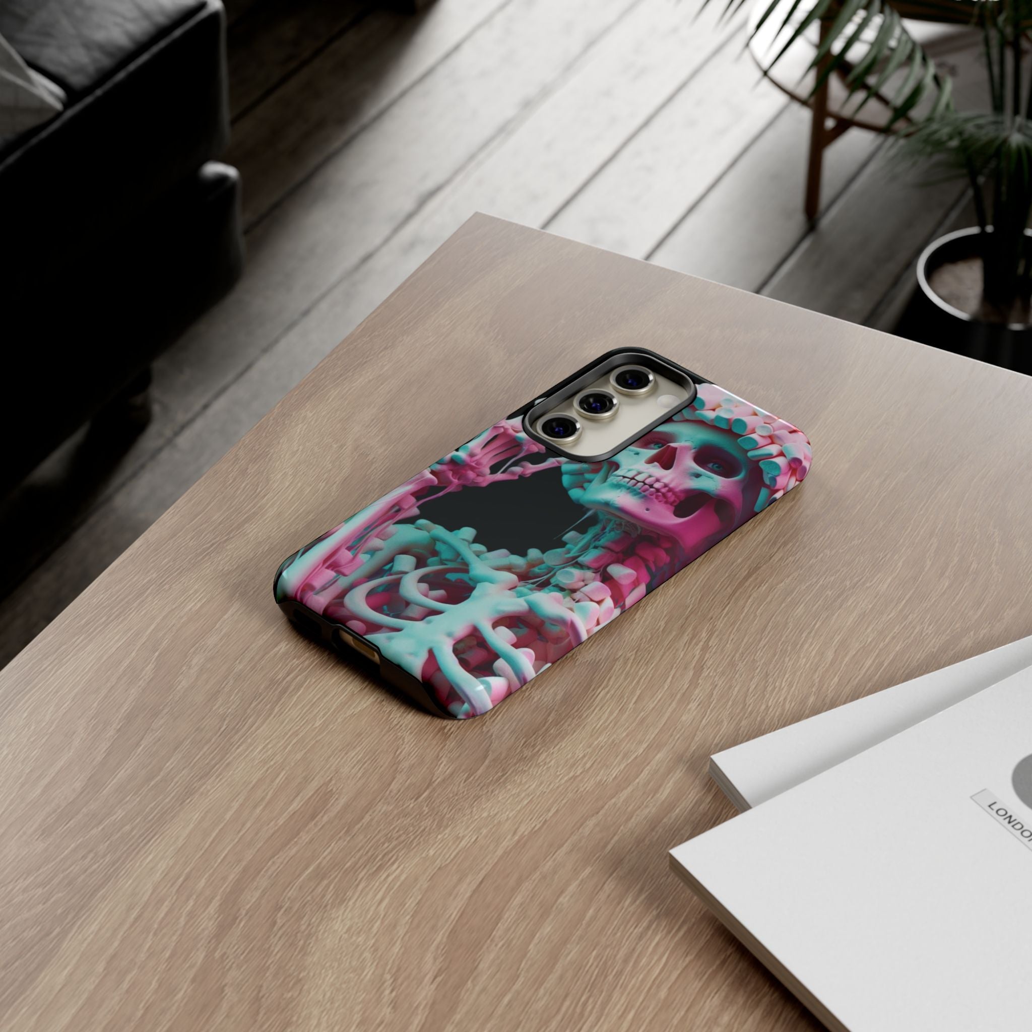 Neon Pink Skeleton (Black) Tough Phone Case for iPhone, Galaxy, or Google Pixel