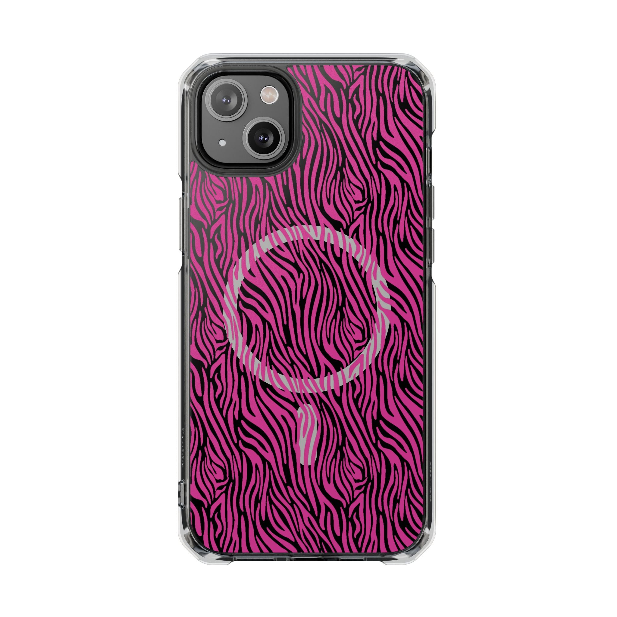Pink Zebra Magnetic iPhone 14, 15, 16 Series Clear Impact Cases