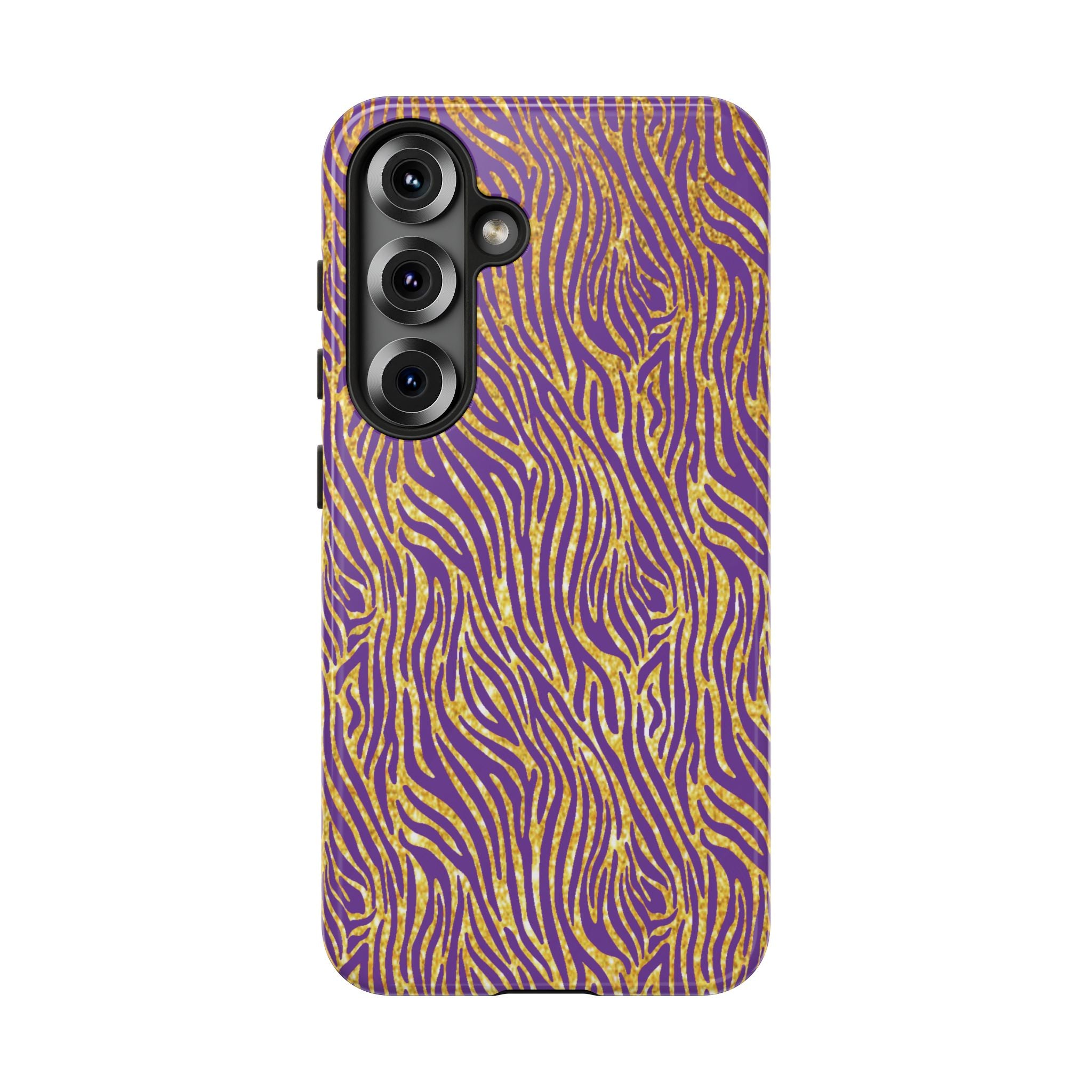 Vibrant Purple Gold Zebra Tough Phone Case iPhone, Galaxy, or Google Pixel