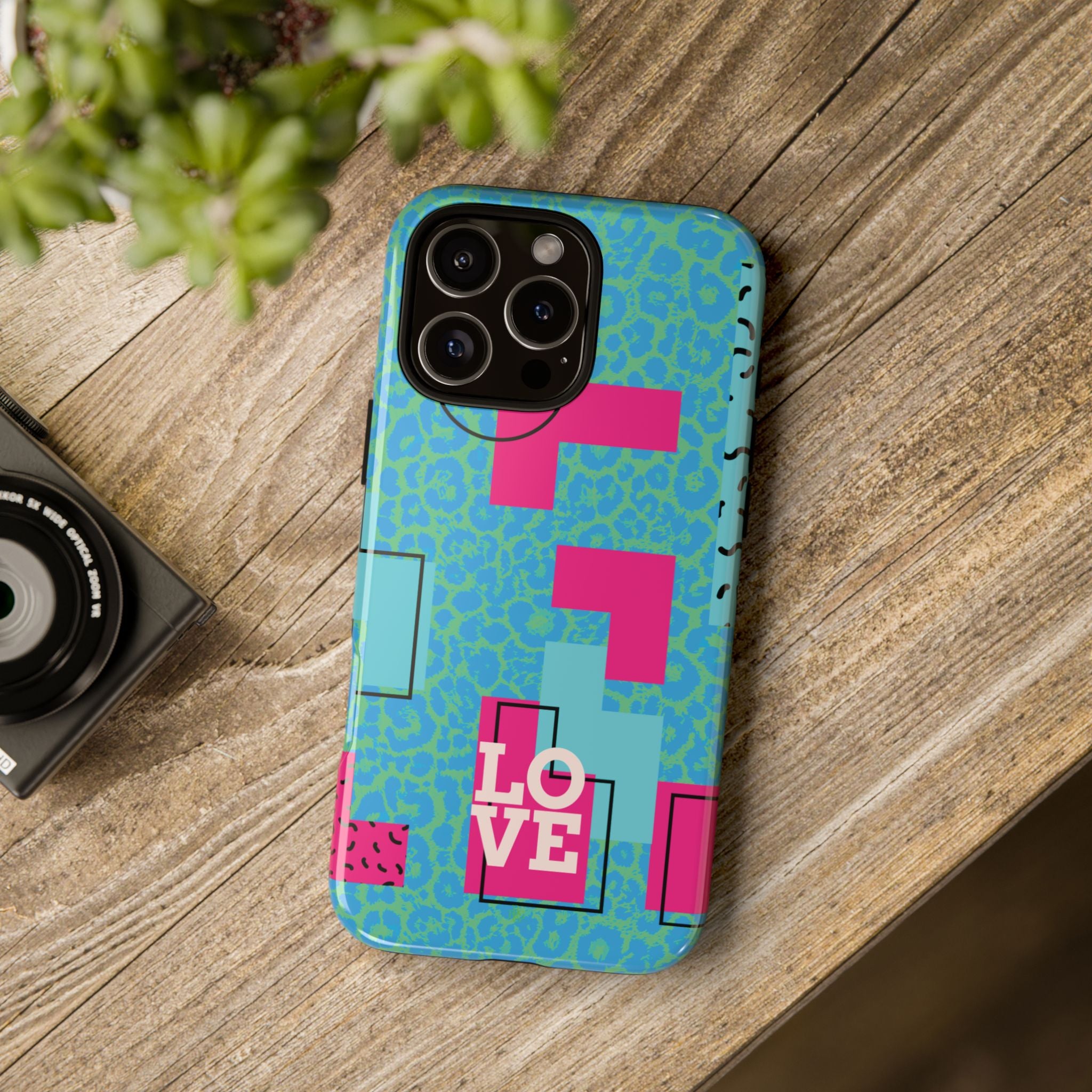 LOVE Aqua Blue Leopard RG Tough Phone Case iPhone, Galaxy, or Google Pixel