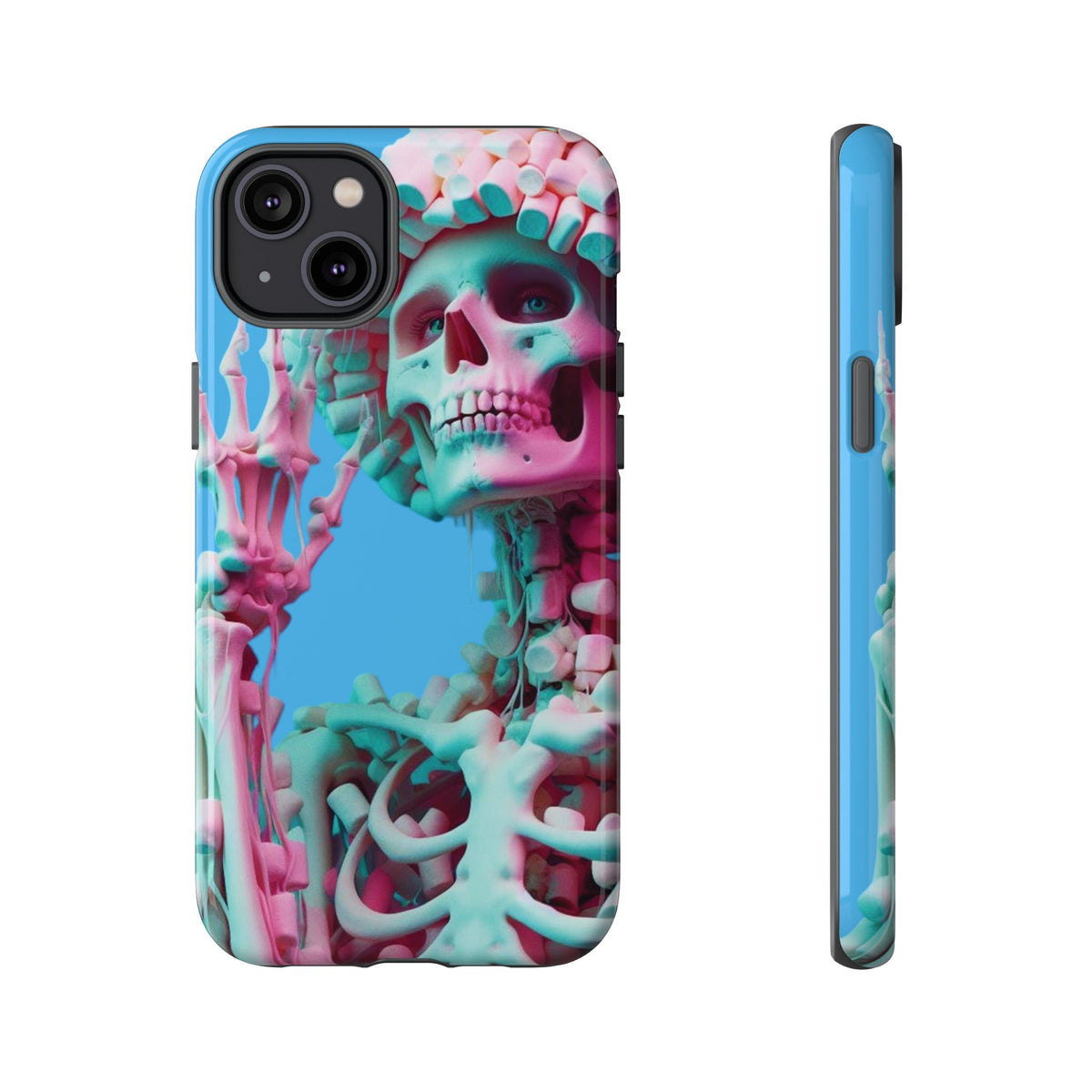 Neon Pink Skeleton Blue Tough Phone Case for iPhone, Galaxy or Google Pixel