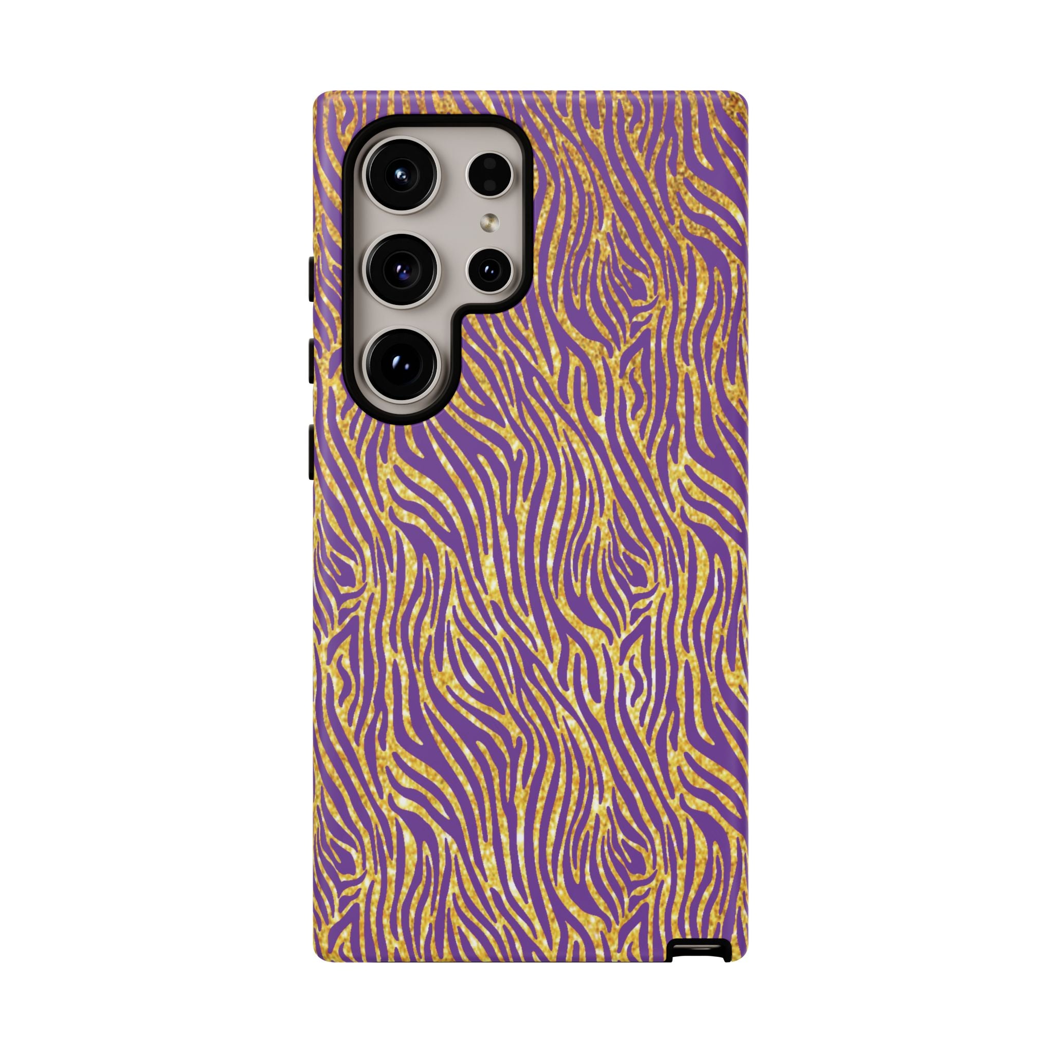 Vibrant Purple Gold Zebra Tough Phone Case iPhone, Galaxy, or Google Pixel