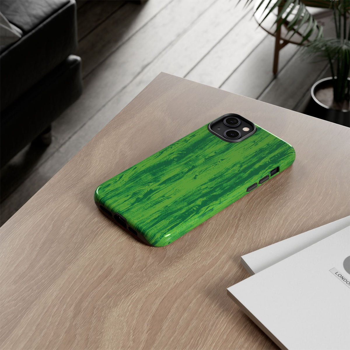 Neon Green Wood Print Tough Phone Case iPhone, Galaxy, or Google Pixel