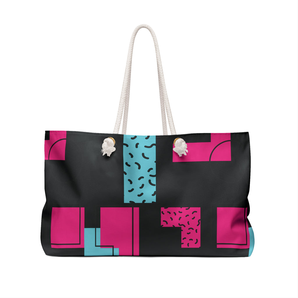 Retro Blocks Black Eco-Friendly Weekender Bag, Travel Tote, Beach Bag