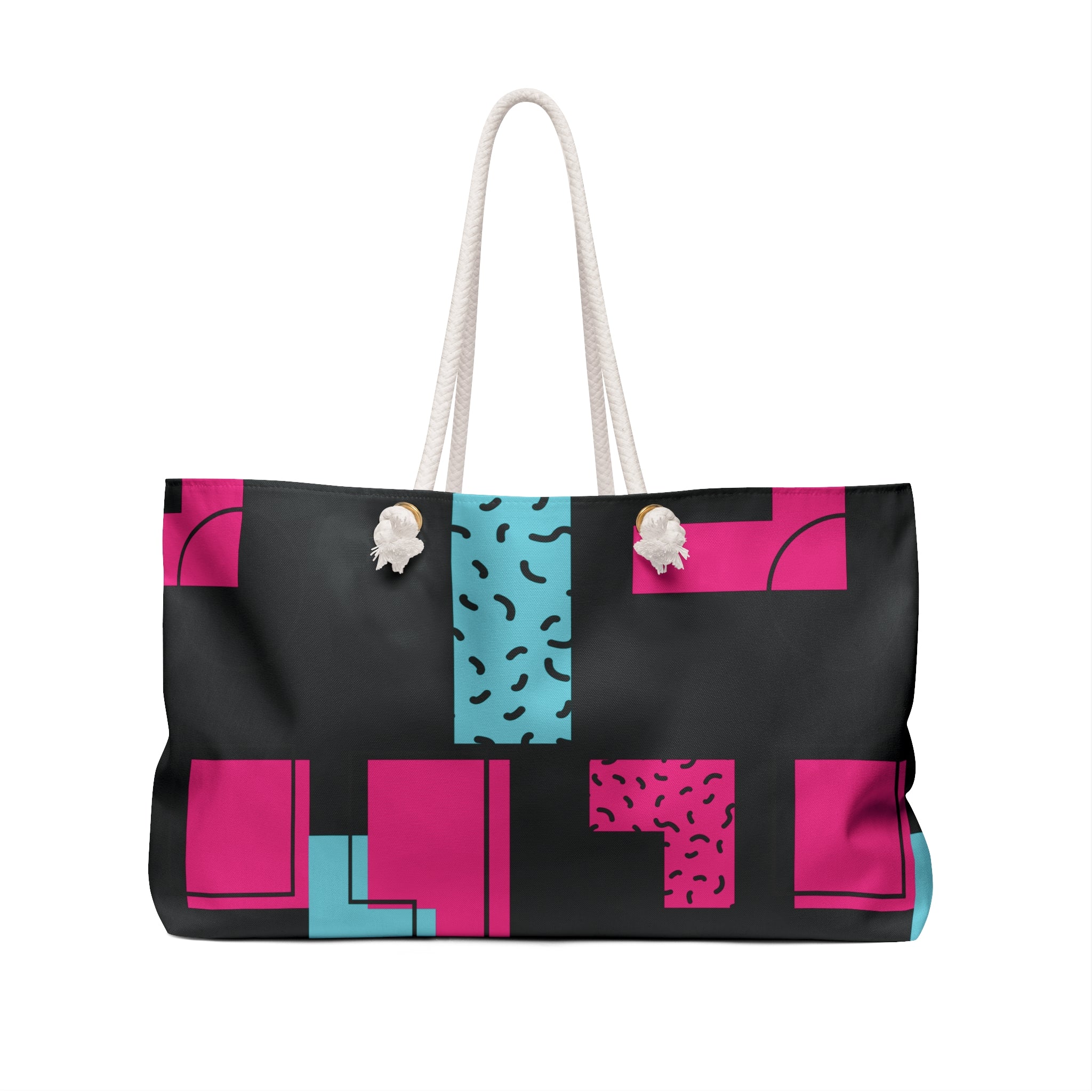 Retro Blocks Black Eco-Friendly Weekender Bag, Travel Tote, Beach Bag