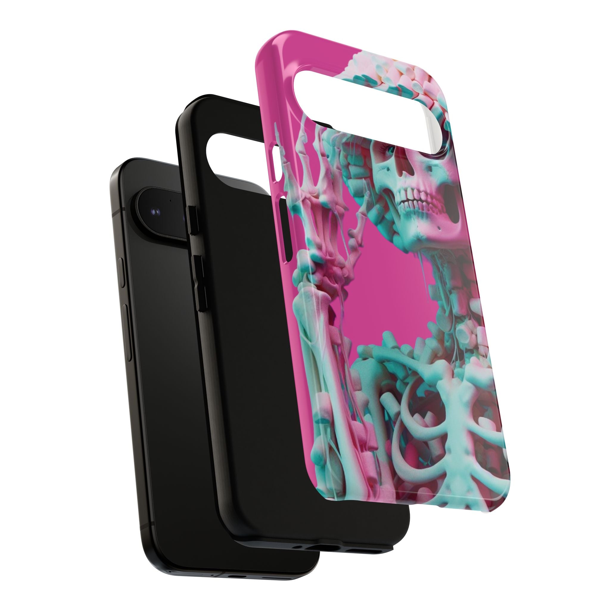 Neon Pink Skeleton Tough Phone Case for iPhone, Galaxy and Google Pixel