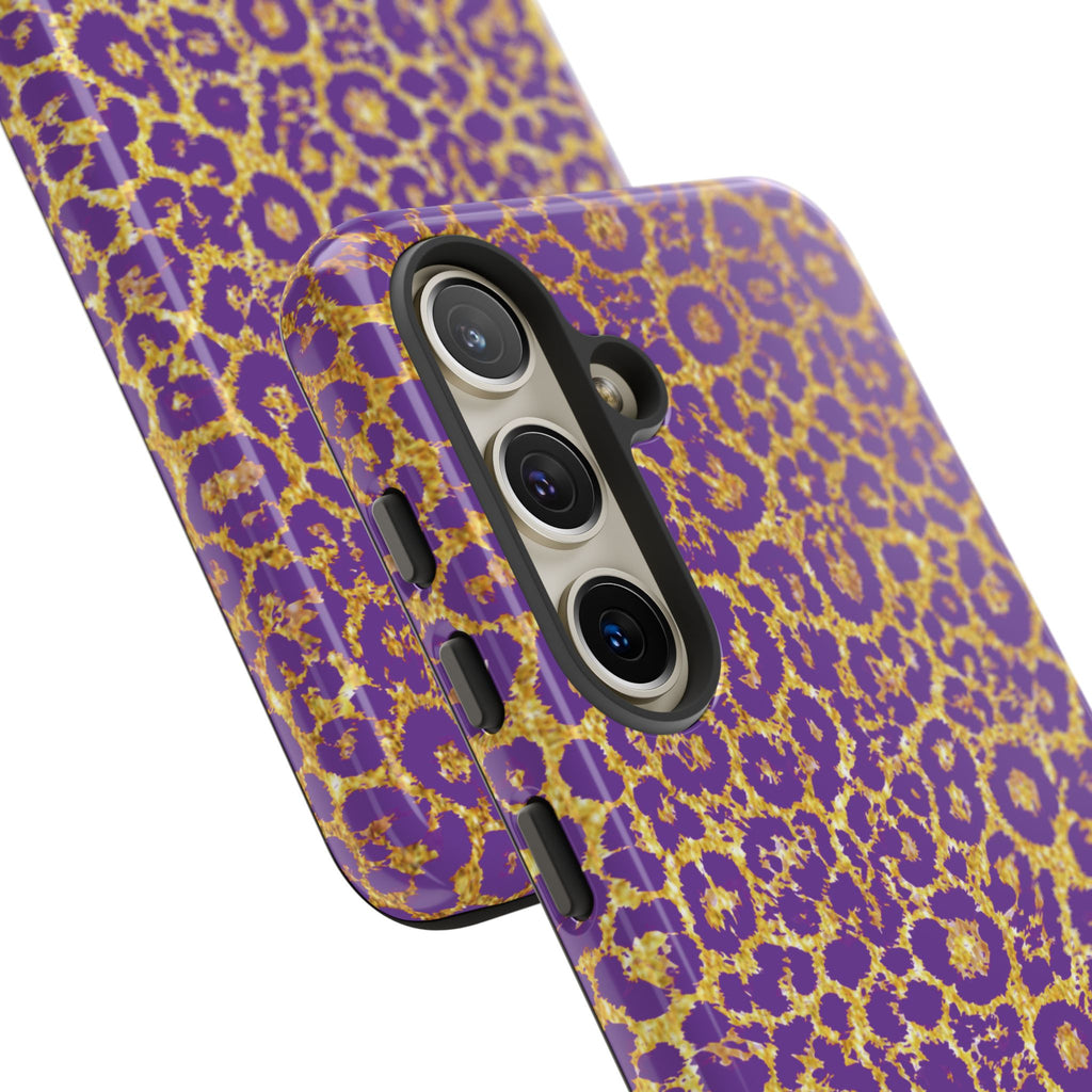 Purple Gold Leopard Tough Phone Case for iPhone, Galaxy, or Google Pixel