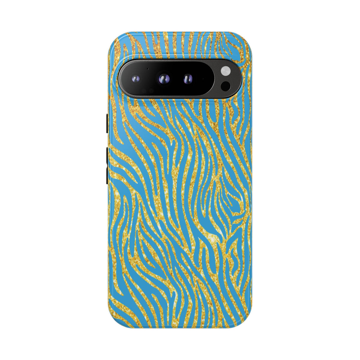 Blue Gold Zebra Tough Case for iPhone, Galaxy, or Google Pixel