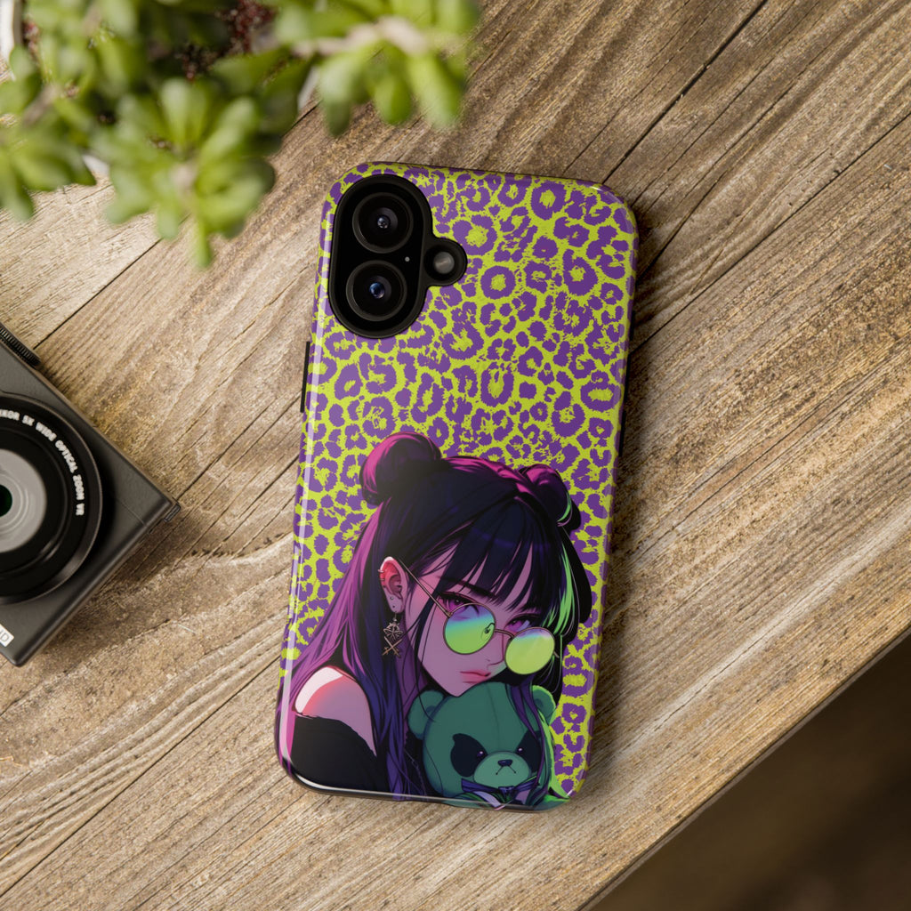 Purple Neon Lime Leopard Kz Tough Case for iPhone, Galaxy, or Google Pixel