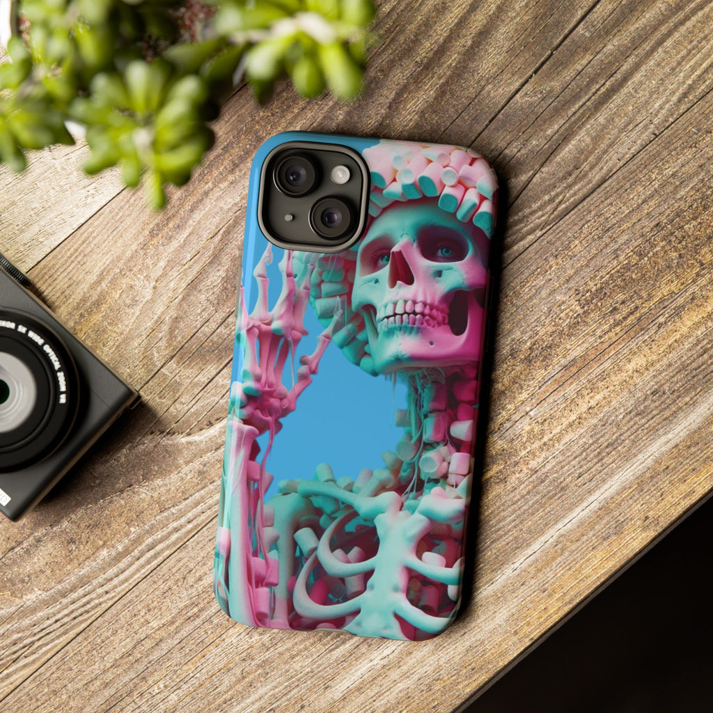 Neon Pink Skeleton Blue Tough Phone Case for iPhone, Galaxy or Google Pixel