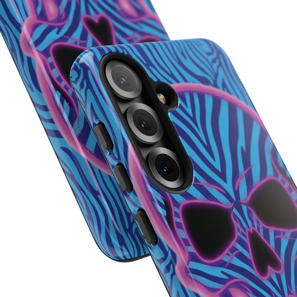 Neon Zebra Skull Tough Phone Case for iPhone, Galaxy, or Google Pixel