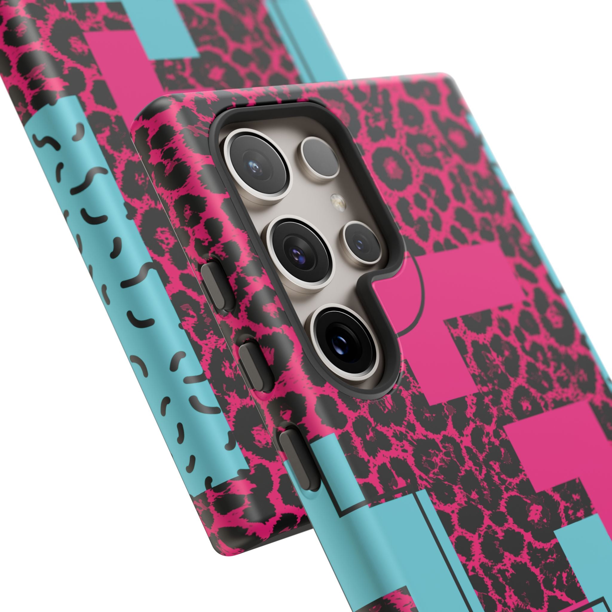 Pink Love Retro Blocks Leopard RG Tough Phone Case for iPhone, Galaxy, or Google Pixel