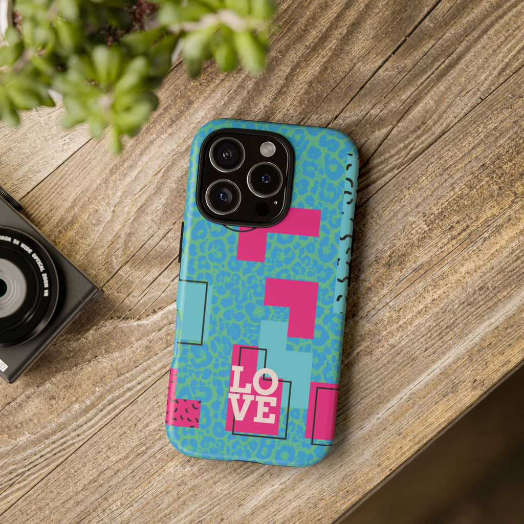 LOVE Aqua Blue Leopard RG Tough Phone Case iPhone, Galaxy, or Google Pixel
