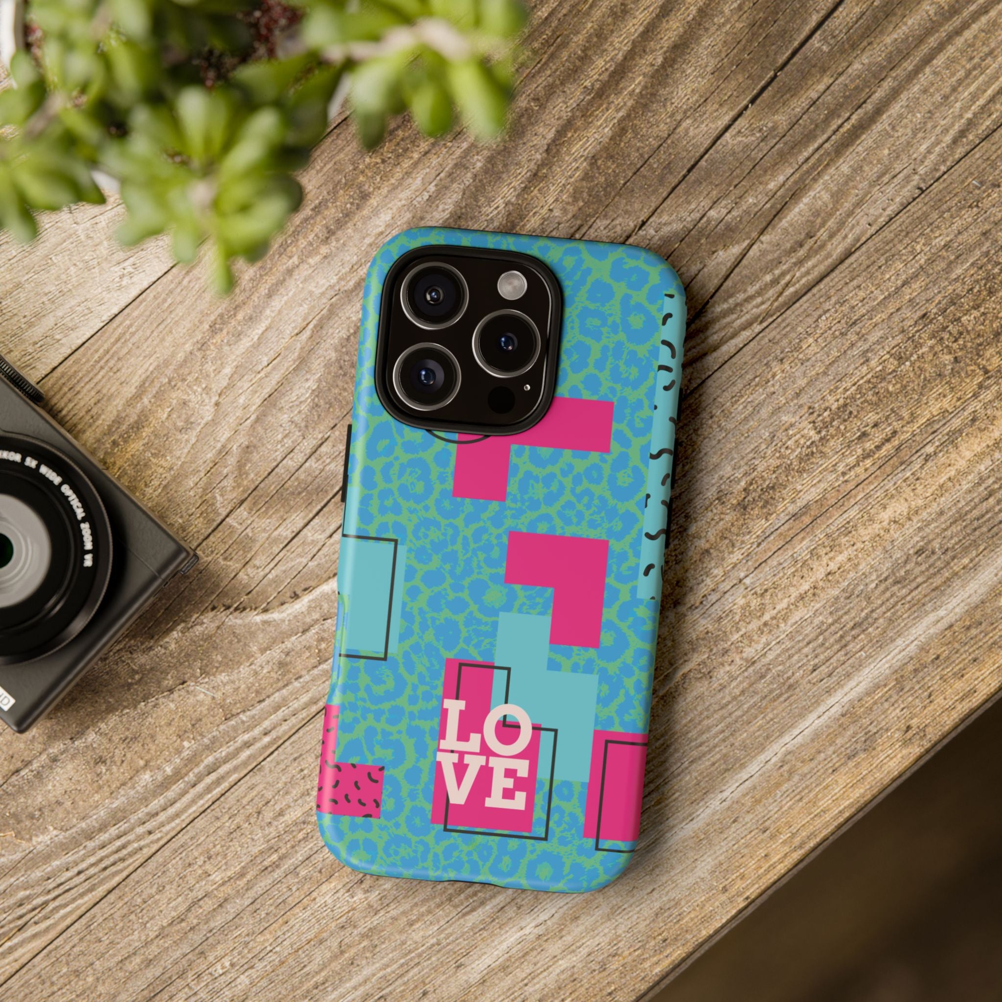 LOVE Aqua Blue Leopard RG Tough Phone Case iPhone, Galaxy, or Google Pixel