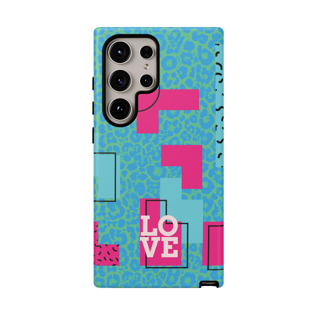 LOVE Aqua Blue Leopard RG Tough Phone Case iPhone, Galaxy, or Google Pixel