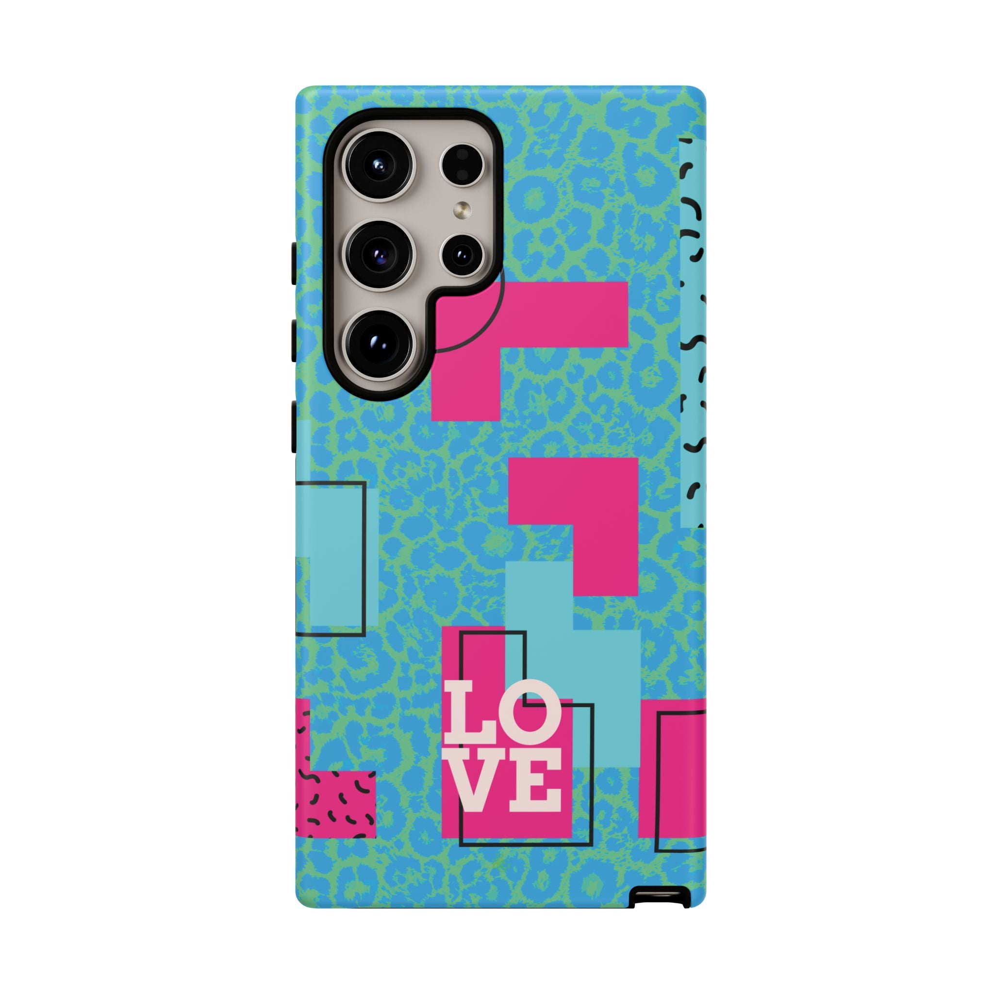 LOVE Aqua Blue Leopard RG Tough Phone Case iPhone, Galaxy, or Google Pixel
