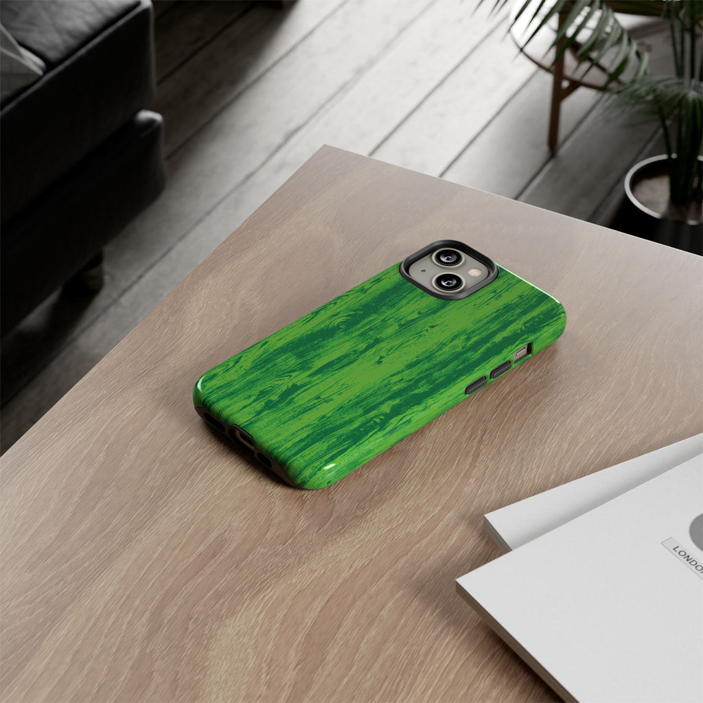 Neon Green Wood Tough Phone Case iPhone, Galaxy, or Google Pixel