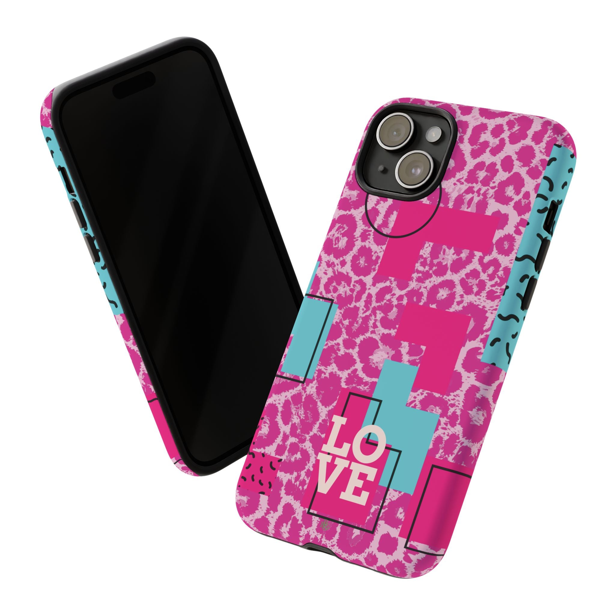 Retro Love Pink Leopard RG Tough Phone Case for iPhone, Galaxy, or Google Pixel