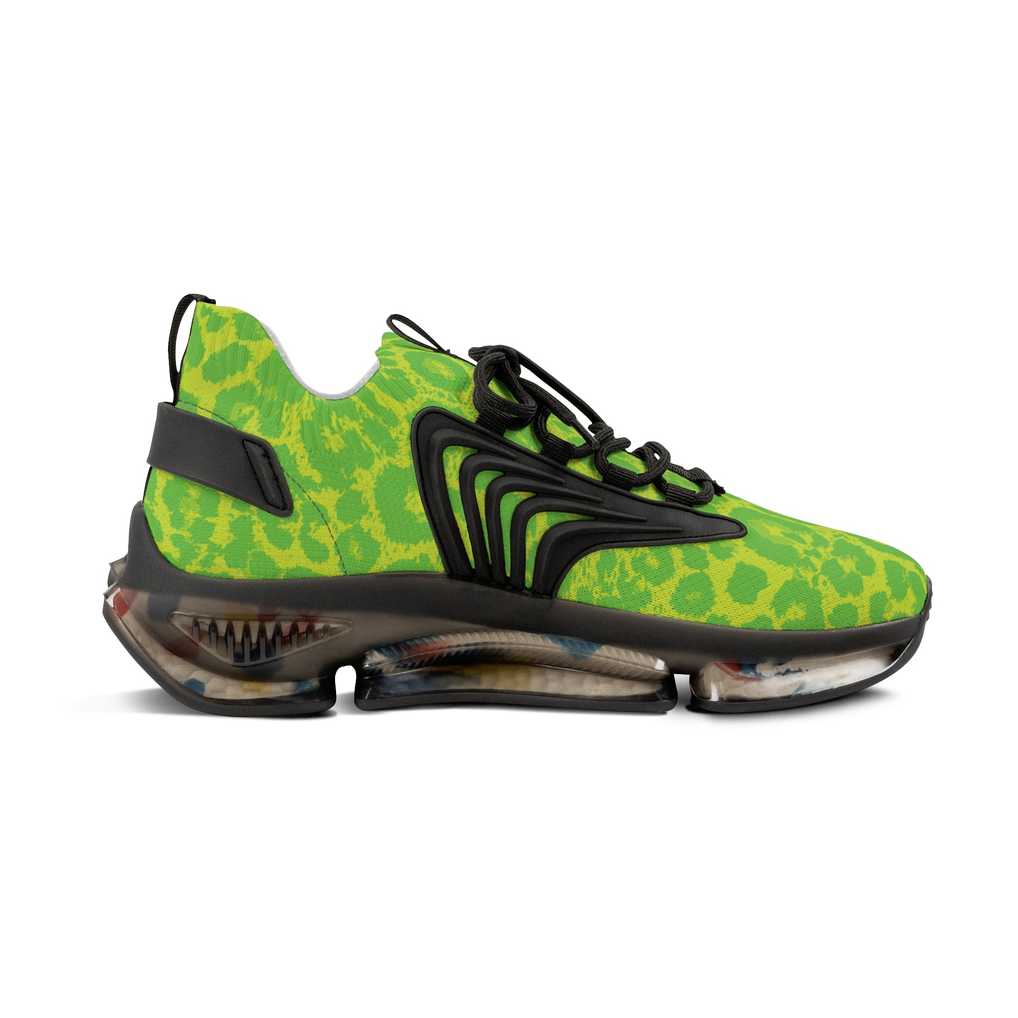 Neon Lime Leopard Men's Mesh Sneakers