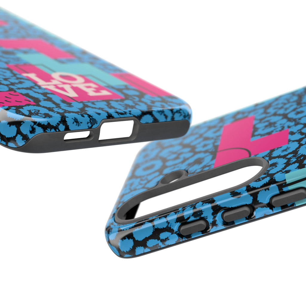 LOVE Blue Leopard 80s Vibe Tough Case for iPhone, Galaxy, or Google Pixel