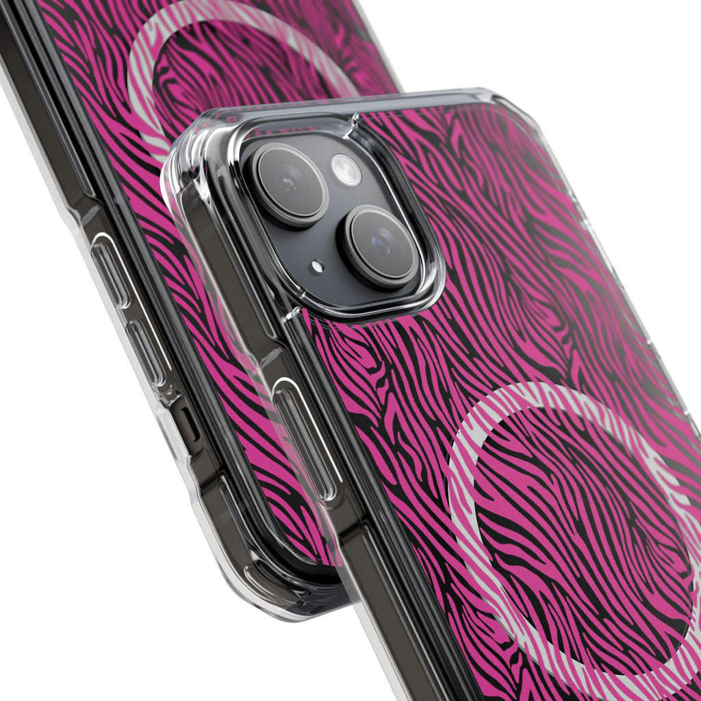 Pink Zebra Magnetic iPhone 14, 15, 16 Series Clear Impact Cases
