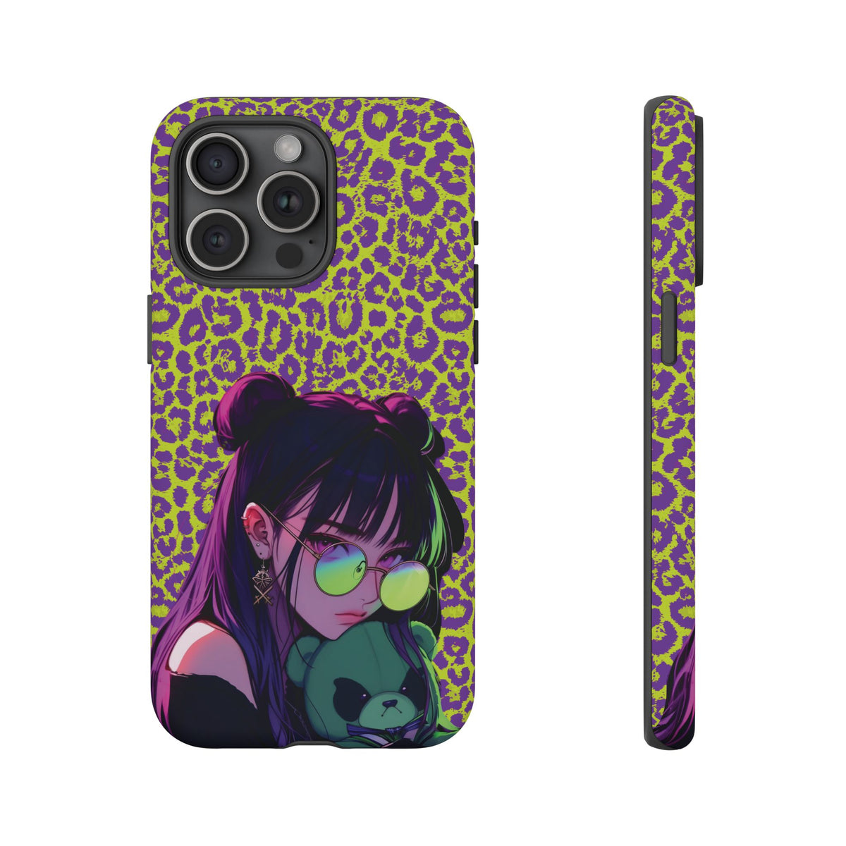 Purple Neon Lime Leopard Kz Tough Case for iPhone, Galaxy, or Google Pixel