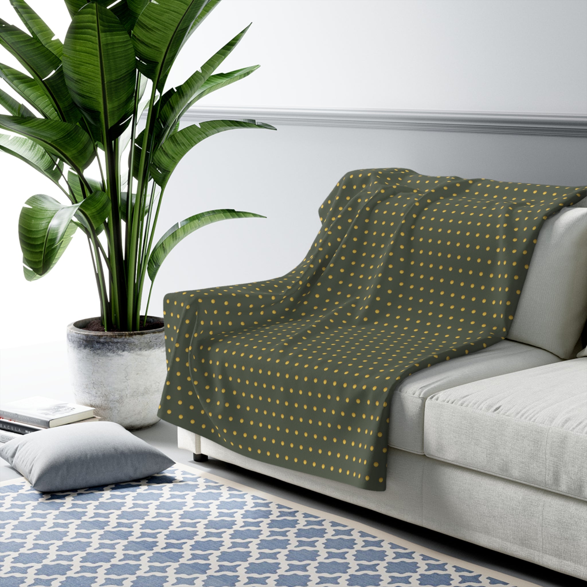 Gold Polka Dots Sherpa Fleece Blanket - Cozy Home Decor