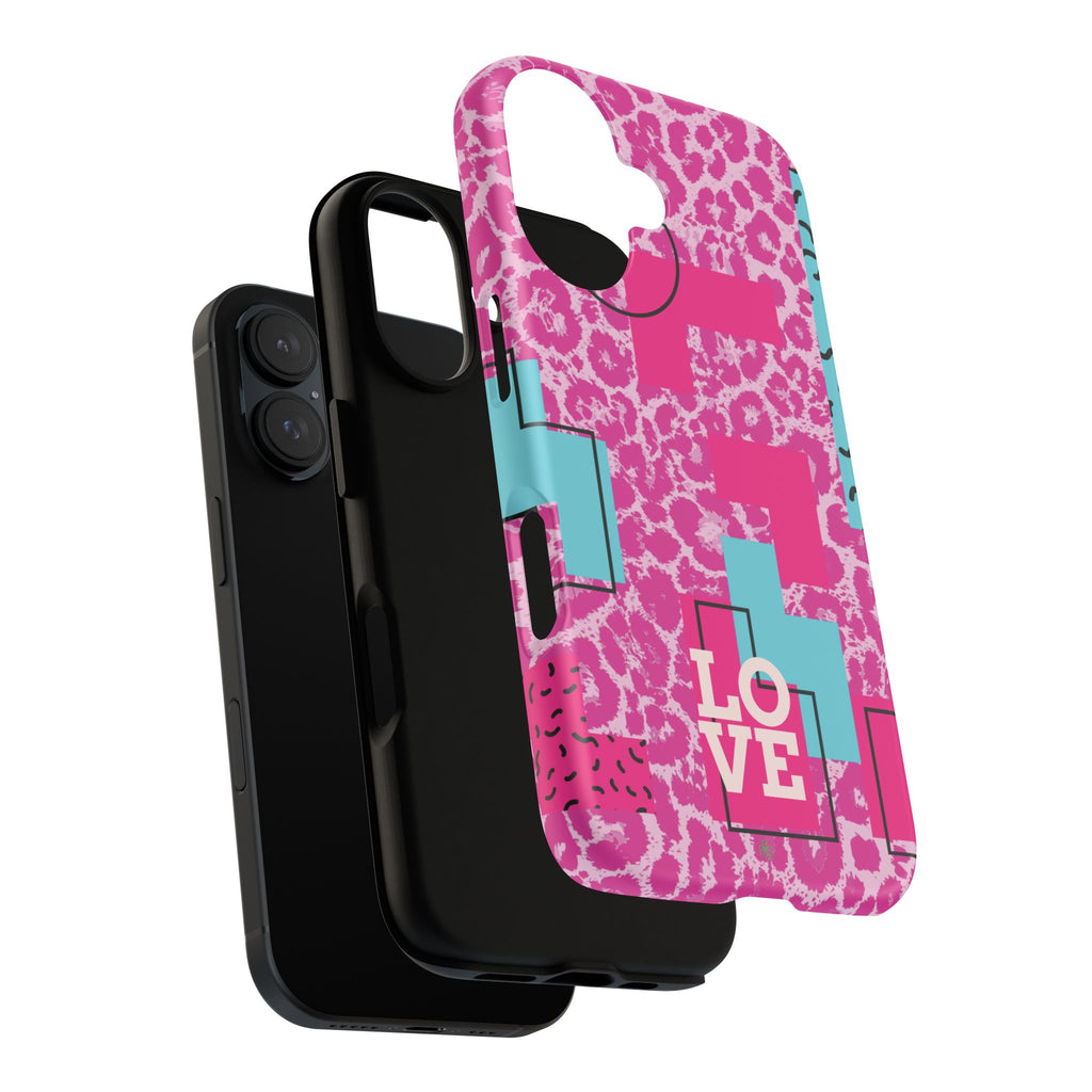 Retro Love Pink Leopard RG Tough Phone Case for iPhone, Galaxy, or Google Pixel