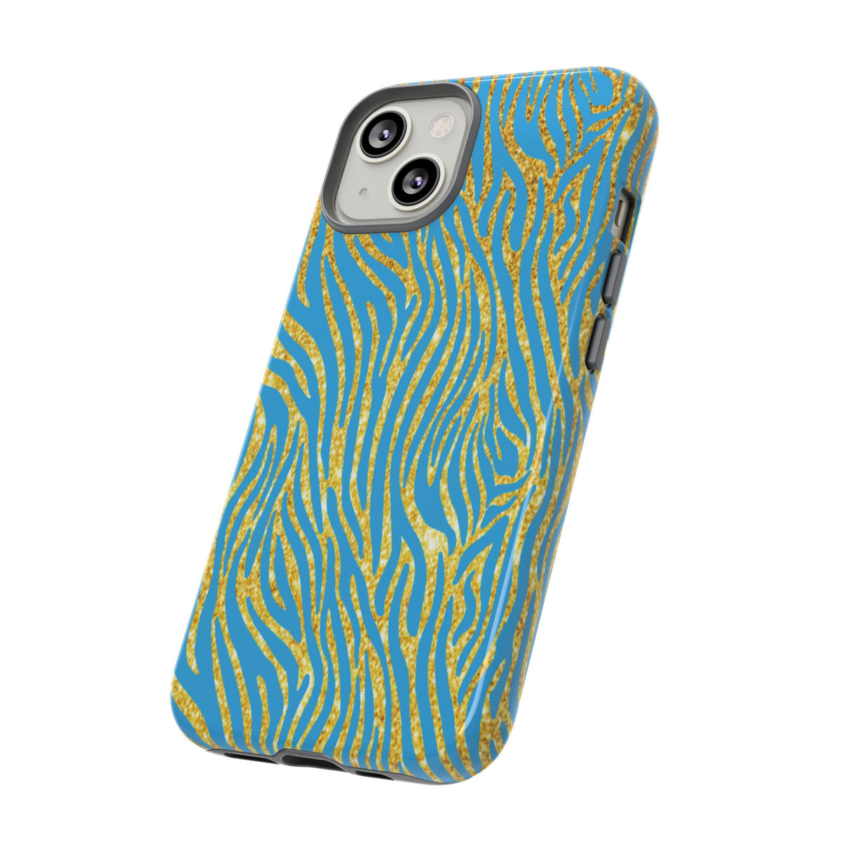Blue Gold Zebra Tough Case for iPhone, Galaxy, or Google Pixel