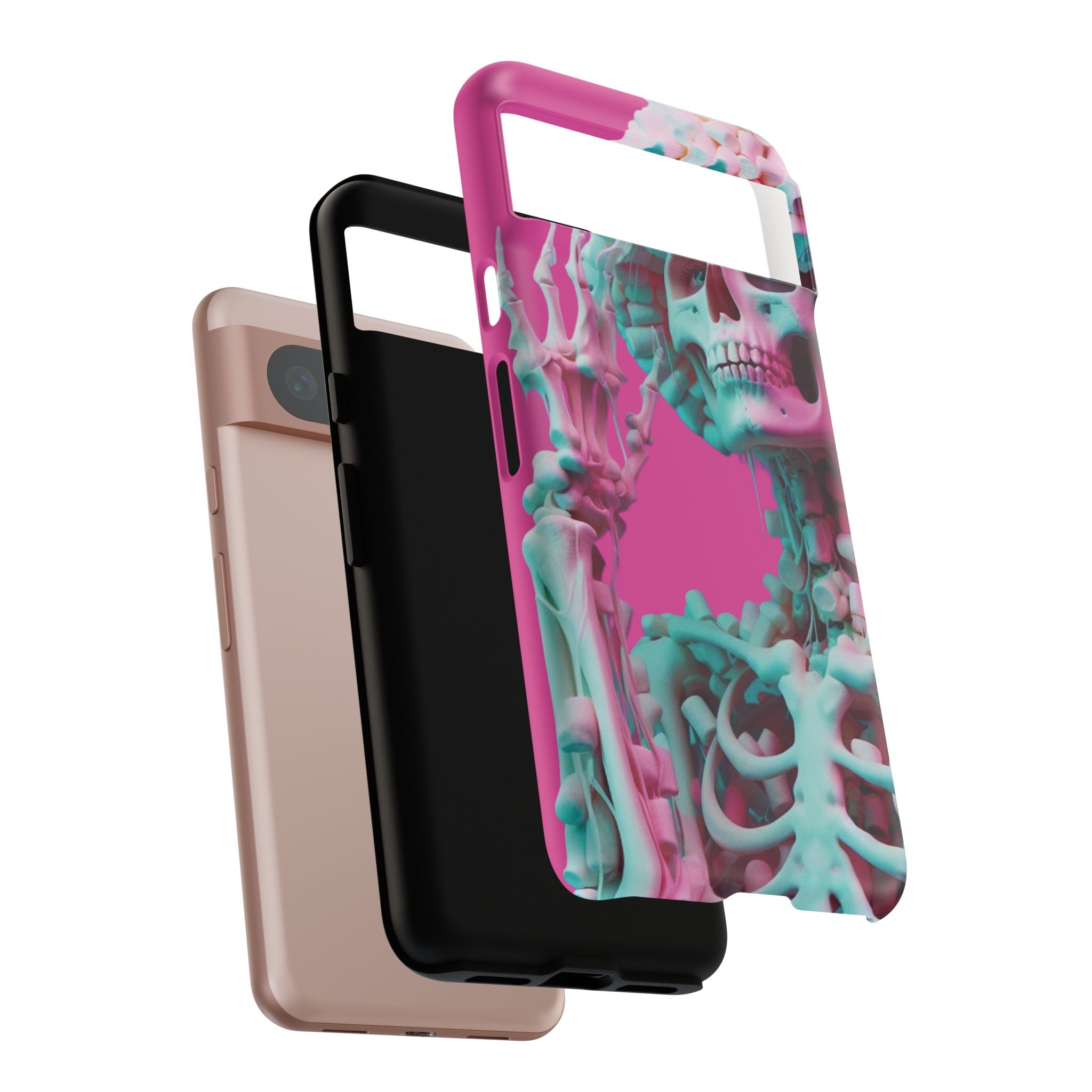Neon Pink Skeleton Tough Phone Case for iPhone, Galaxy and Google Pixel