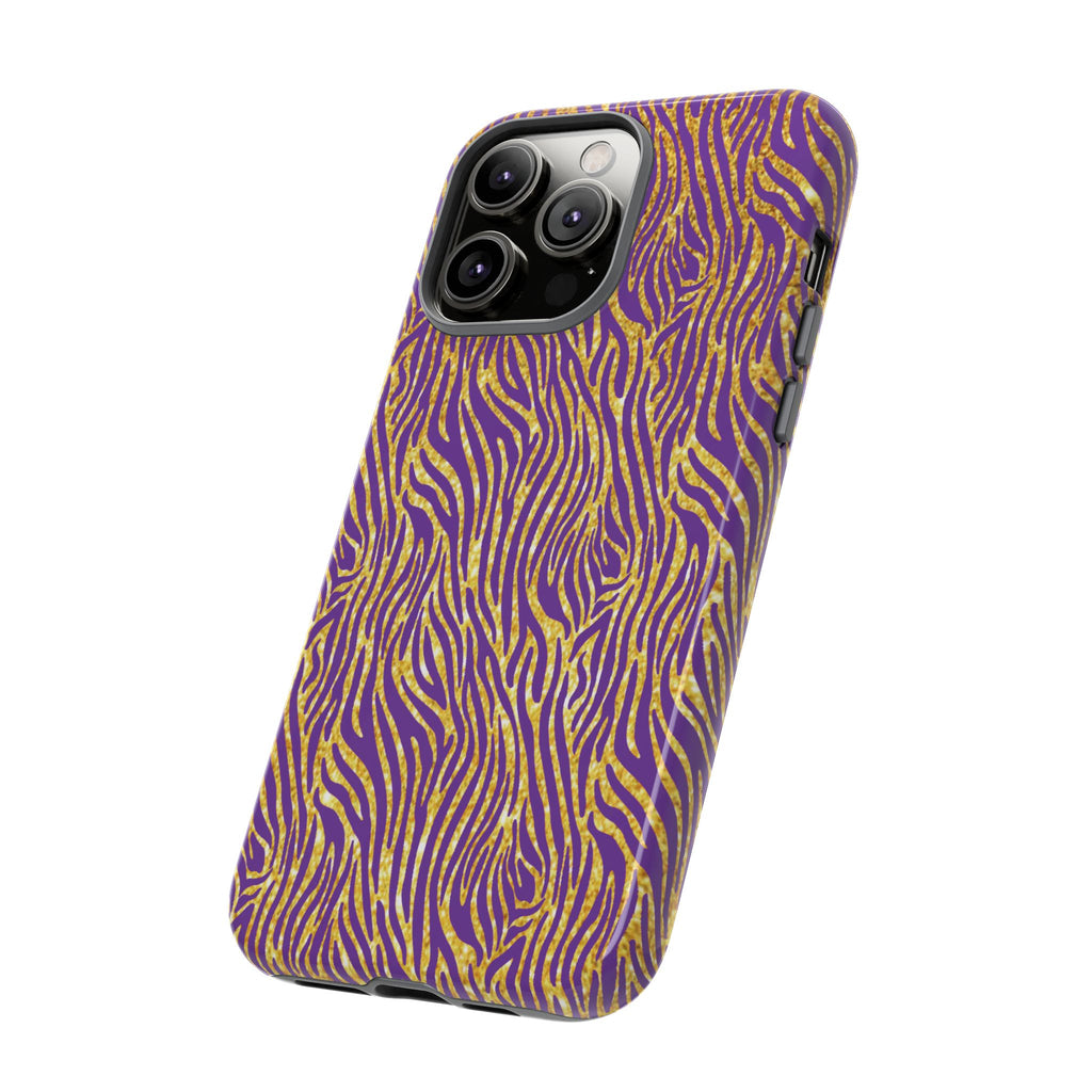 Vibrant Purple Gold Zebra Tough Phone Case iPhone, Galaxy, or Google Pixel