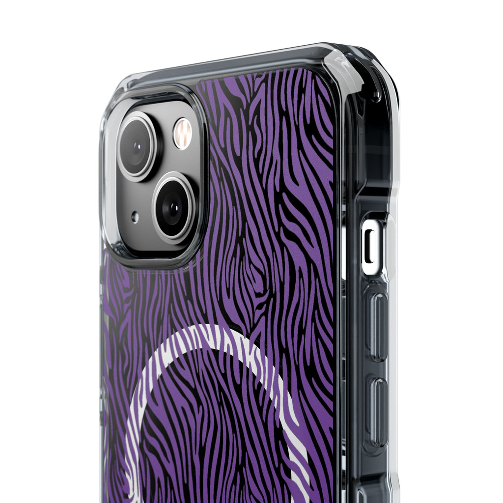 Purple Zebra Magnetic iPhone 14, 15, 16 Series Clear Impact Cases
